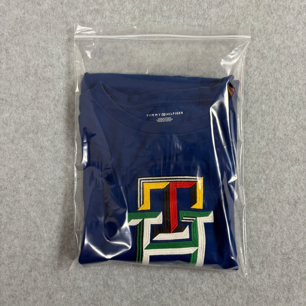 Tommy Hilfiger Blue Short Sleeve Embroidered Monogram Logo T-Shirt Womens XL